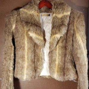 Light Brown Mix Cropped Faux Fur Jacket